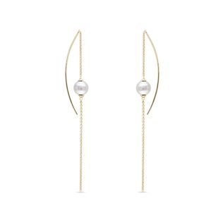 BOUCLES D'OREILLES MODERNES EN OR JAUNE AVEC PERLE - BOUCLES D'OREILLES EN PERLES - PERLES