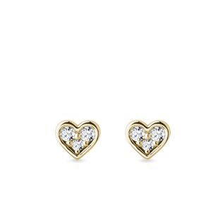 BOUCLES D'OREILLES EN FORME DE CŒUR EN OR JAUNE AVEC DIAMANTS - PUCES D'OREILLES EN DIAMANT - BOUCLES D'OREILLES