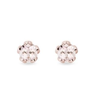 PUCES D'OREILLES EN OR ROSE ET MORGANITE - BOUCLES D'OREILLES EN MORGANITE - BOUCLES D'OREILLES