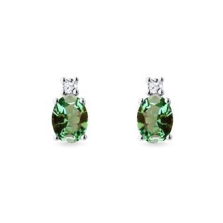 Green tourmaline and diamond earrings in white gold