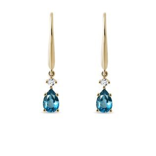 TOPAZ AND DIAMOND PENDANT EARRINGS IN YELLOW GOLD - TOPAZ EARRINGS - EARRINGS