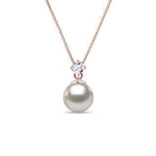 AKOYA PEARL AND DIAMOND PENDANT IN ROSE GOLD - PEARL PENDANTS - PEARL JEWELRY