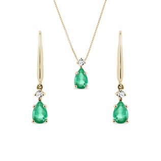 EMERALD EARRING AND PENDANT SET IN YELLOW GOLD - JEWELLERY SETS - FINE JEWELLERY