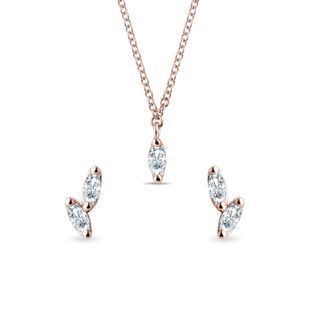 BOUCLES D'OREILLES ET COLLIER OR ROSE, DIAMANTS MARQUISE - ENSEMBLES DE BIJOUX EN DIAMANT - BIJOUX