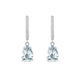 AQUAMARINE AND DIAMOND EARRINGS IN WHITE GOLD - AQUAMARINE EARRINGS - EARRINGS