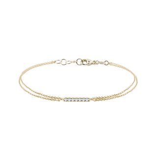 GOLD DOUBLE BRACELET WITH A DIAMOND BAR - DIAMOND BRACELETS - BRACELETS