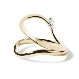 WAVE MOTIF ENGAGEMENT SET IN YELLOW GOLD - ENGAGEMENT AND WEDDING MATCHING SETS - ENGAGEMENT RINGS