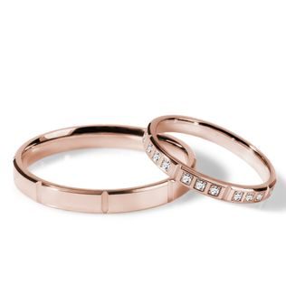 SET AUS RINGEN MIT DIAMANTEN UND GRAVUR IN ROSÉGOLD - ROSÉGOLDENE TRAURINGE IM SET - TRAURINGE