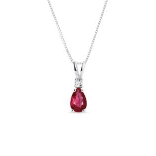 TEARDROP RUBY AND DIAMOND WHITE GOLD NECKLACE - RUBY NECKLACES - NECKLACES