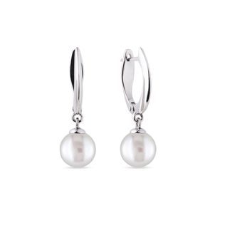 WHITE GOLD EARRINGS WITH FRESHWATER PEARLS - PEARL EARRINGS - PEARL JEWELRY