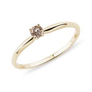 YELLOW GOLD ENGAGEMENT RING WITH CHAMPIGNE DIAMOND - FANCY DIAMOND ENGAGEMENT RINGS - ENGAGEMENT RINGS