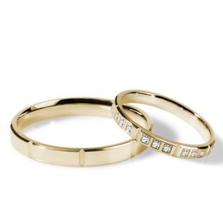 RINGSET MIT DIAMANTEN UND GRAVUR IN GELBGOLD - GELBGOLDENE TRAURINGE IM SET - TRAURINGE