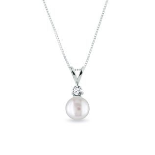 PENDANT WITH PEARL AND DIAMOND IN WHITE GOLD - PEARL PENDANTS - PEARL JEWELRY