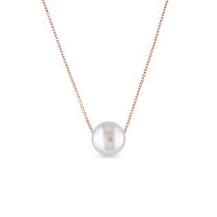 COLLIER EN OR ROSE AVEC PERLE D'EAU DOUCE - PENDENTIFS EN PERLES - PERLES