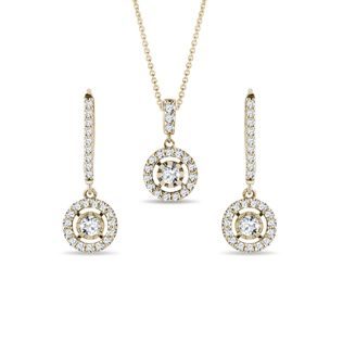 LUXUS GELBGOLDSET AUS OHRRINGEN UND KETTE MIT DIAMANTEN - SCHMUCK SETS DIAMANT - SCHMUCK