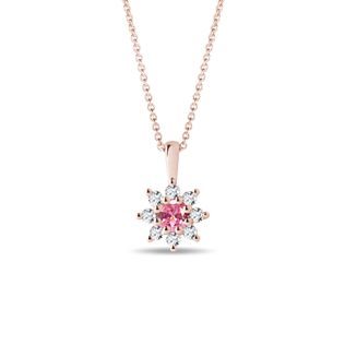 COLLIER EN OR ROSE AVEC FLEUR EN SAPHIR ROSE - COLLIERS AVEC SAPHIR - COLLIERS