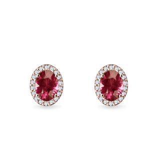 Rubelite and Diamond Oval Earrings in Rose Gold