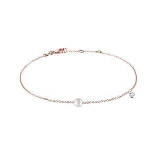 PEARL AND DIAMOND BRACELET IN ROSE GOLD - DIAMOND BRACELETS - BRACELETS