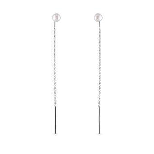 LONGUES BOUCLES D'OREILLES PENDANTES EN OR BLANC ET PERLES - BOUCLES D'OREILLES EN PERLES - PERLES