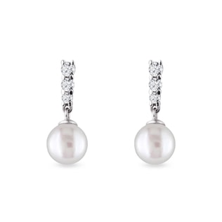 14k White Gold Earrings with Pearls and Brilliants