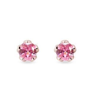 BOUCLES D'OREILLES EN OR ROSE AVEC SAPHIRS ROSES - BOUCLES D'OREILLES EN SAPHIR - BOUCLES D'OREILLES