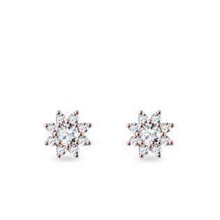 BOUCLES D'OREILLES EN OR ROSE AVEC FLEUR EN DIAMANT - BOUCLES D'OREILLES EN DIAMANT - BOUCLES D'OREILLES