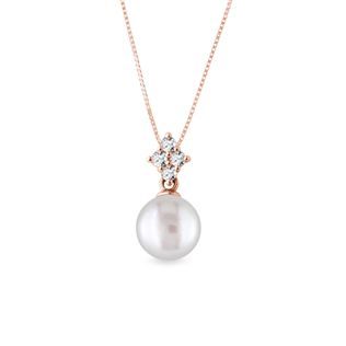 PENDANT WITH PEARL AND DIAMONDS IN ROSE GOLD - PEARL PENDANTS - PEARL JEWELRY