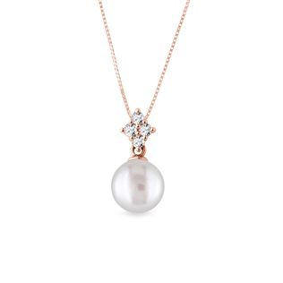 PENDENTIF EN OR ROSE AVEC PERLE ET DIAMANTS - PENDENTIFS EN PERLES - PERLES