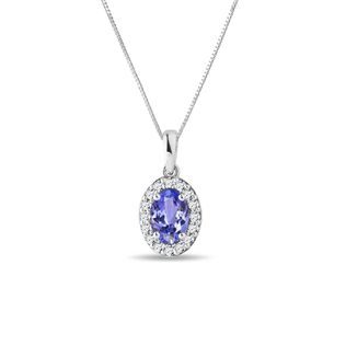 COLLIER EN OR BLANC AVEC TANZANITE ET DIAMANTS - COLLIERS AVEC TANZANITE - COLLIERS