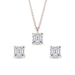 SADA ŠPERKŮ S ASSCHER DIAMANTY V BÍLÉM ZLATĚ - DIAMANTOVÉ SOUPRAVY - ŠPERKY