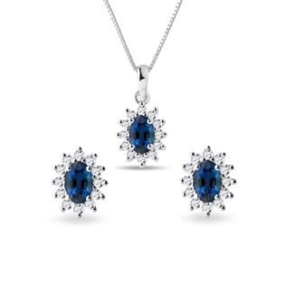 SAPPHIRE AND DIAMOND WHITE GOLD HALO JEWELLERY SET - JEWELLERY SETS - FINE JEWELLERY