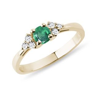 EMERALD AND DIAMOND RING IN YELLOW GOLD - EMERALD RINGS - RINGS