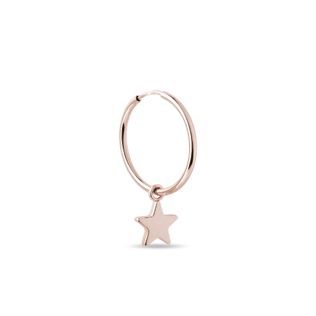 Single hanging star hoop earring in rose gold