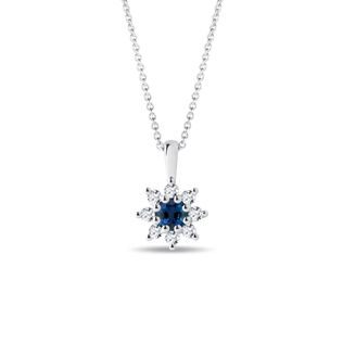 SAPPHIRE AND DIAMOND FLOWER NECKLACE IN WHITE GOLD - SAPPHIRE NECKLACES - NECKLACES