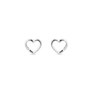 BOUCLES D'OREILLES COEURS EN OR BLANC ET DIAMANTS - PUCES D'OREILLES EN DIAMANT - BOUCLES D'OREILLES