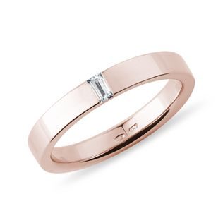 Dámský snubní prsten s diamantem bageta v růžovém zlatě