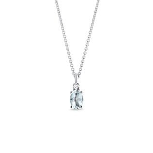 OVAL AQUAMARINE AND DIAMOND NECKLACE IN WHITE GOLD - AQUAMARINE NECKLACES - NECKLACES