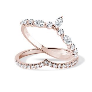 BAGUE DE FIANÇAILLES EN OR ROSE AVEC DIAMANTS TAILLES MARQUISE ET BRILLANT - ENSEMBLES DE BAGUES DE FIANÇAILLES ET DE MARIAGE - BAGUES DE FIANÇAILLES