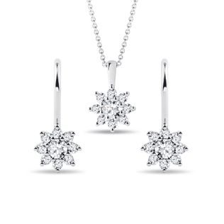SET DIAMANTOVÝCH NÁUŠNÍC A NÁHRDELNÍKA Z BIELEHO ZLATA - DIAMANTOVÉ SÚPRAVY - ŠPERKY