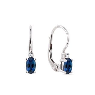 BOUCLES D'OREILLES EN OR AVEC BRILLANTS ET SAPHIRS TAILLE OVALE - BOUCLES D'OREILLES EN SAPHIR - BOUCLES D'OREILLES