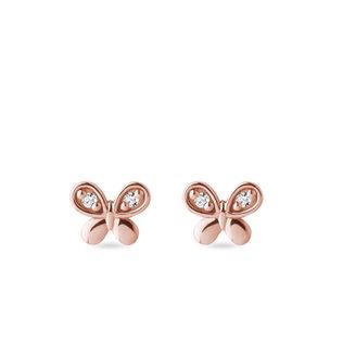 Boucles d'oreilles Papillons en or rose avec diamants