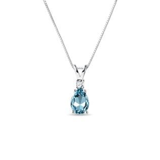 SWISS BLUE TOPAZ AND DIAMOND PENDANT ON WHITE GOLD CHAIN - TOPAZ NECKLACES - NECKLACES