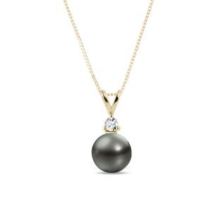 TAHITIAN PEARL AND DIAMOND GOLD NECKLACE - PEARL PENDANTS - PEARL JEWELLERY