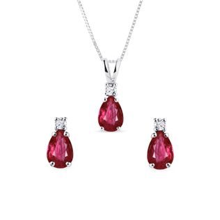 RUBY AND DIAMOND WHITE GOLD JEWELLERY SET - JEWELLERY SETS - FINE JEWELLERY