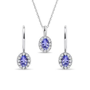 TANZANITE AND DIAMOND HALO JEWELRY SET IN WHITE GOLD - JEWELRY SETS - FINE JEWELRY