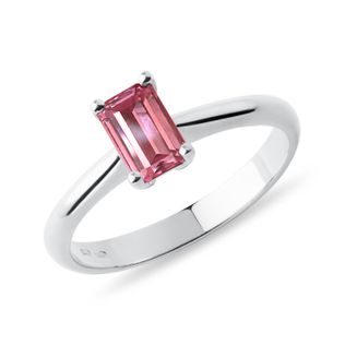 EMERALD CUT PINK TOURMALINE RING IN WHITE GOLD - TOURMALINE RINGS - RINGS