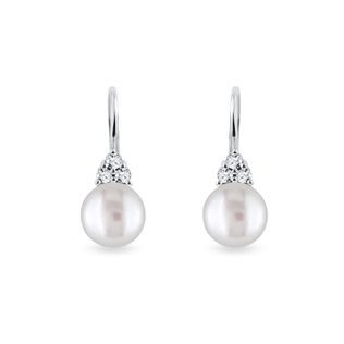 Freshwater Pearl and Diamond White Gold Earrings