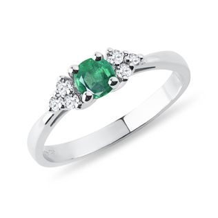 EMERALD AND DIAMOND RING IN 14K WHITE GOLD - EMERALD RINGS - RINGS