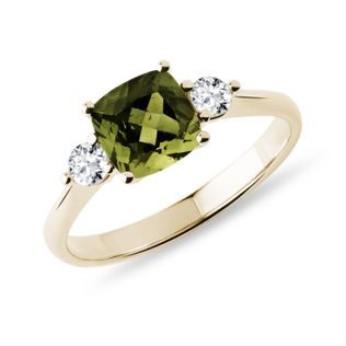 GOLDRING MIT CUSHION MOLDAVIT UND BRILLANTEN - RINGE MOLDAVIT - RINGE