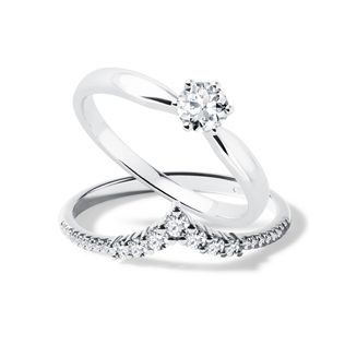 LUXUSNÝ SET PRSTEŇOV Z BIELEHO 14K ZLATA S DIAMANTMI - SÚPRAVY SVADOBNÝCH OBRÚČOK A ZÁSNUBNÝCH PRSTEŇOV - ZÁSNUBNÉ PRSTENE